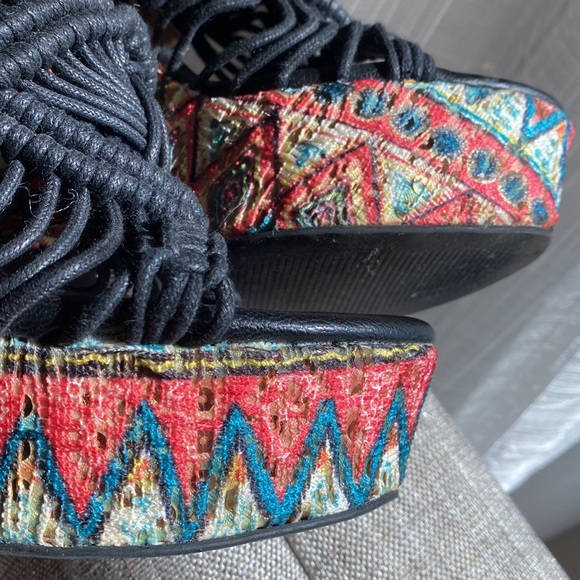 Ethnic Beaded Embroidery Sky High 5 1/2” Boho Wedge with Jute Rope Straps - 8 - Picture 15 of 16